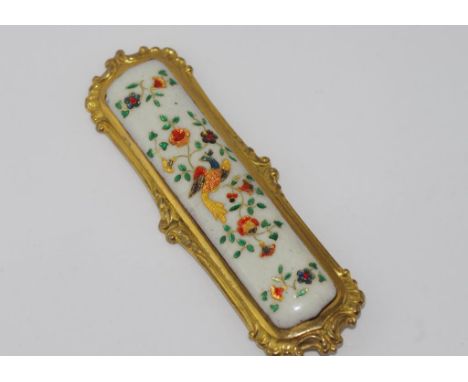 Interesting vintage enamel brooch set in silver gilt with bird and floral design
