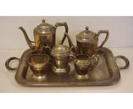 Chinese Tianjin silver tea & coffee service comprising of teapot (19cm high), coffee pot, milk jug, bowl, lidded bowl and tra