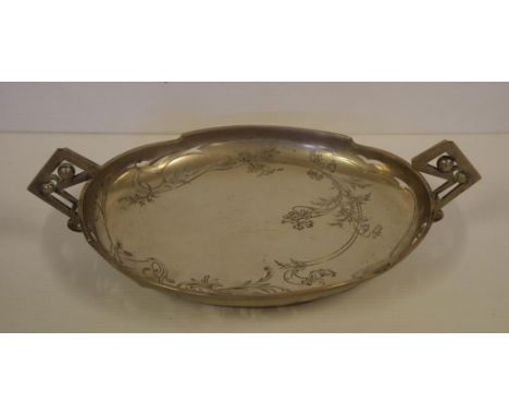 Art Nouveau Russian silver basket with  pierced sides and geometric shaped handles,  Moscow (maker BA), 84 zolotnik purity (8