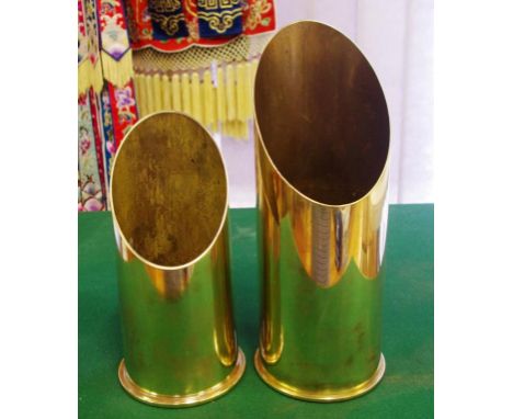 Two trench art shell casings 30cm high approx (tallest), dated 1942, 1974