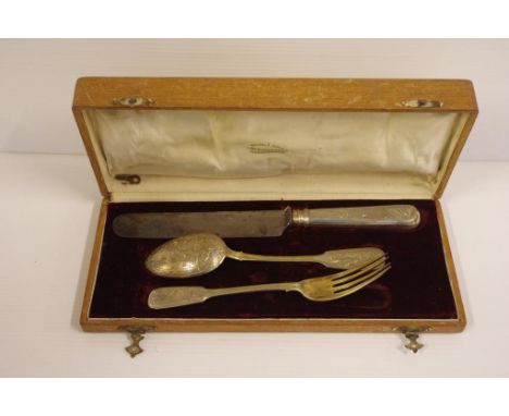 Russian Imperial silver cutlery set assayed 1896, comprising of ornately engraved knife, fork and spoon 20.5cm long, 132 gram