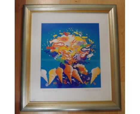 Helen Wiltshire 1980- "mid "Demoiselle and angle fish"screen print, signed lower right, 35cm X 31.5cm approx