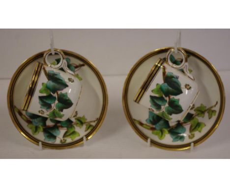 Two antique cups & saucers hand decorated