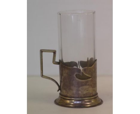 Art Nouveau 84 zolotnik silver podstakannik for holding a hot glass of tea (a Russian custom), impressed mark to base, with p