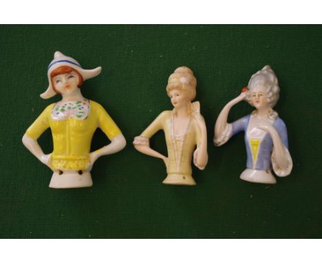 Three ceramic half dolls 9.5cm high (largest) approx
