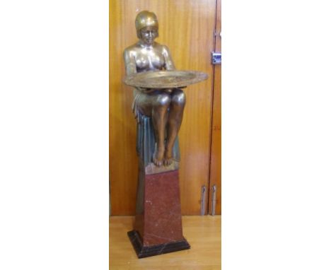 Large art deco card holder statue on marble plinth 150 cm high