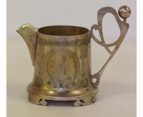 Art Nouveau Russian silver jug Moscow (maker BA), 84 zolotnik purity (875), 9cm high, 122 grams approx