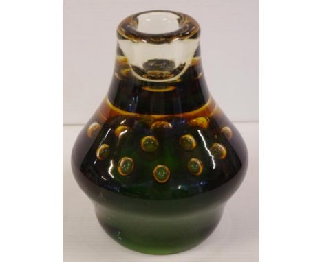 Good Muarno art glass candle holder multi coloured with internal clear bubbles, H16cm approx