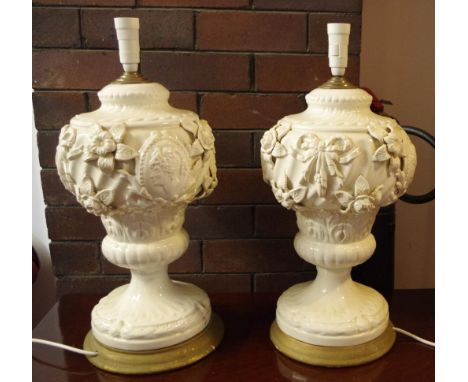 Two 1960's ceramic urn shaped electric lamps 60cm high approx