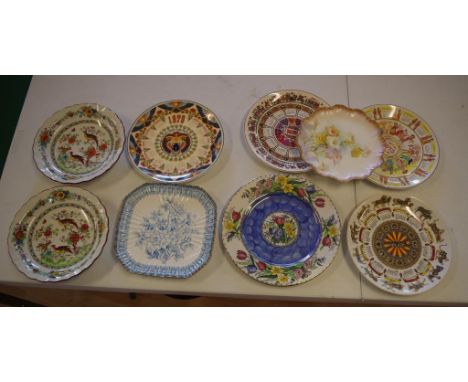 Maling cabinet plate and 8 others comprising of 2 Edwardian Copeland Spode pheasant shallow bowls (24cm diameter), Victorian 