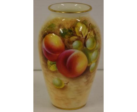 Signed Royal Worcester handpainted fruit vase H10.5cm approx