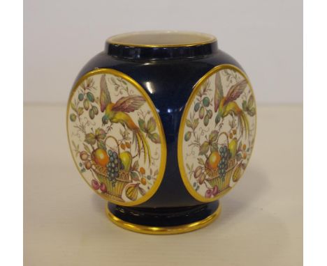 Carlton Ware square vase decorated to each side with a bird and basket of fruit, 10cm high