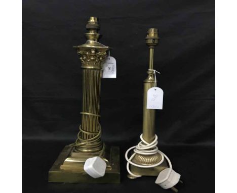 CORNITHIAN COLUMN LAMP BASE along with another brass lamp stand