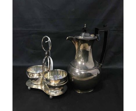 LOT OF PLATED WAREincluding a four piece tea service, sugar and cream on stand a condiment set