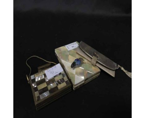 MOTHER OF PEARL CARD CASE AND CLOISONNE BIRD, ETC