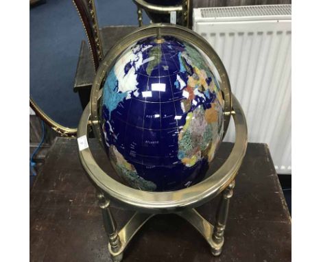 TERRESTRIAL GLOBE inset with hard stone and mother of pearl 