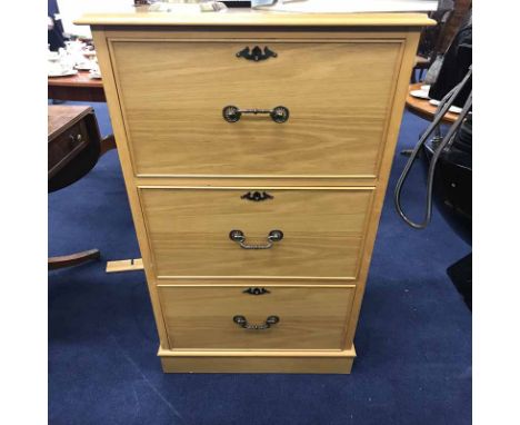 WALNUT DROP LEAF TABLE together with a light oak filing cabinet