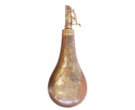 Large James Dixon and Sons copper and brass powder flask. 28cm high 