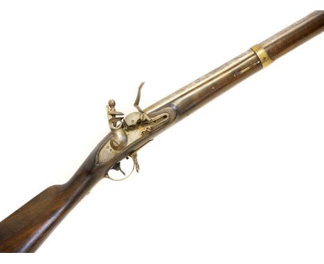 Potsdam 1809 pattern .750 flintlock musket, 41inch barrel bearing 1817 date at the breech secured by three brass sprung bands