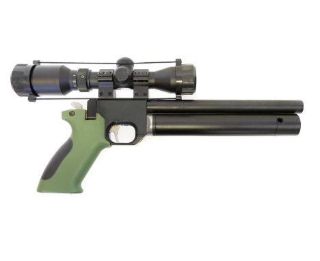 SMK Victory PP700W .22 PCP air pistol, with box containing spare seals, fitted with a Pao 2-8 x 32 scope. No licence required