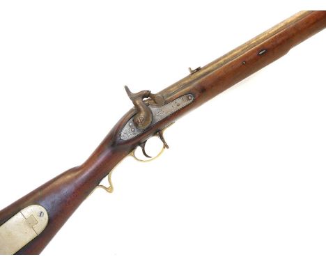 British Pattern 1841 .704 Brunswick percussion rifle, 30 inch barrel rifled with two grooves for a belted ball, fitted with b