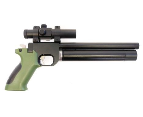 SMK Victory PP700W .177 PCP air pistol, with box containing spare seals, fitted with a Hawke red dot sight. No licence is req