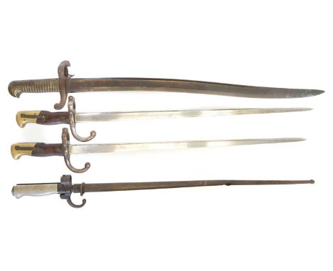 Four French Bayonets, to include an 1842 sword bayonet, two Gras 1874 bayonets and a Lebel 1886 bayonet and scabbard, the sca