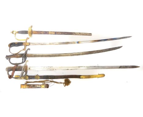 Three swords, to include a Solingen made French 1845/55 sabre, a German WWII Waffenamt marked NCO's sword and a British 1822 