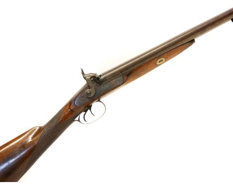 Marsh and Son of Northampton, percussion 14 bore side by side double barrel shotgun, 26.5 inch Damascus barrels, scroll engra