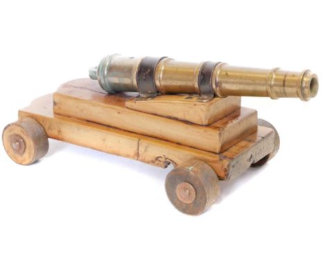 19th century Bronze signal cannon, 14 inch 10 bore barrel mounted on wood carriage with iron banded wheels. Section 58 (2) An