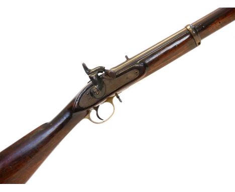 Enfield Percussion cavalry carbine, 21 inch sighted barrel, with underside ramrod, the lockplate stamped with crown VR and 18