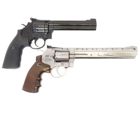 Two CO2 .177 air revolvers, to include a Smith and Wesson Model 586 6" serial number S54323378, and a Dan Wesson stainless re