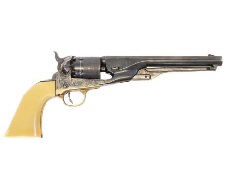 Uberti .36 calibre Colt Navy type percussion revolver, serial number N5371, 8inch barrel, the cylinder decorated with naval e