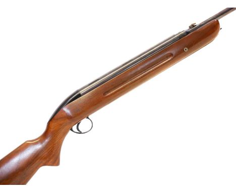 BSA Airsporter .22 air rifle, serial number GD28207 18 inch barrel with folding rear sight and auto open pellet tap. No licen