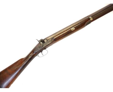 Percussion 8-bore fowling gun by H.C. Burt, Yarmouth, 42inch Damascus Spanish form barrel with false breech engraved with mak