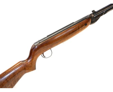 Webley Mark 3 .22 air rifle, serial number A293, 18 inch barrel, the stock with plastic maker mark. No licence required to bu