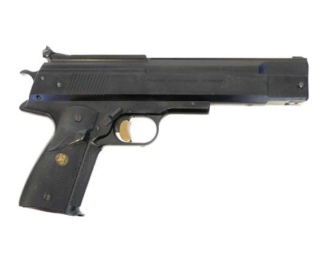 Weihrauch HW45 .22 air pistol, serial number 355123, fitted with Packmays grips and trigger shoe, with polystyrene box and in