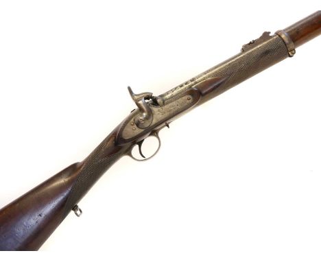 Percussion .577 volunteer General Hay pattern rifle by J. Aston of Hythe, 35 inch barrel with three groove rifling, secured b
