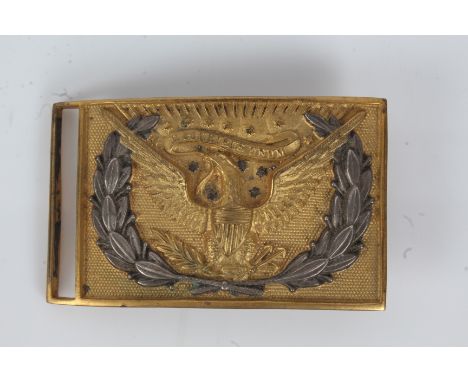 U.S. Army 1851 Pattern belt plate, constructed of gilt cast brass with an integral spread-winged eagle and laurel wreath moti
