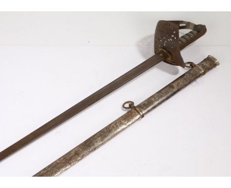 British 1897 Pattern officers sword, George V cypher to hilt, held in steel scabbard marked Wilkinson, Pall Mall