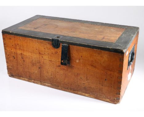 First World War Ammunition/Transit box, wooden construction, metal handles to sides, vendor states the box belonged to his gr