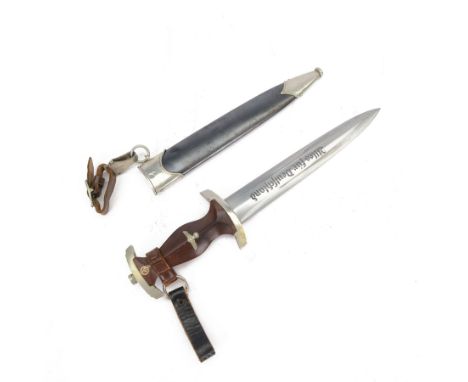 Third Reich SA Dress Dagger, the double edged blade marked Christianswerk Solingen, with "Alles Fur Deutchland" to the centre