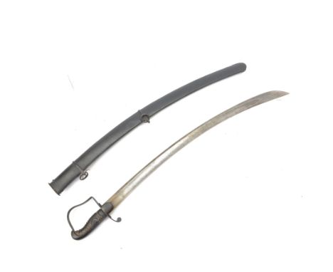 British 1796 pattern light cavalry troopers sword, single edge curved blade, ribbed leather grip, in steel scabbard, L98cm