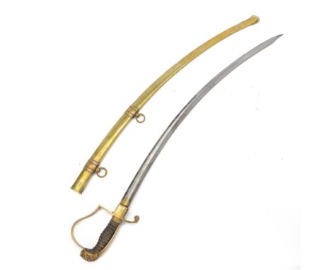 German Saxon 1st Empire Light Cavalry officer's sword c1820s, the 79cm clipped curving blade engraved with the crest of Hanov
