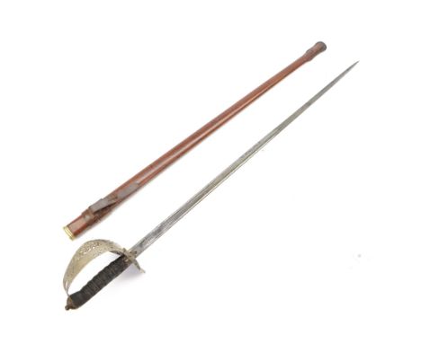 British Officer's Infantry sword, by Henry Wilkinson, the blade engraved with coats of arms and foliate scrolls, wire bound l