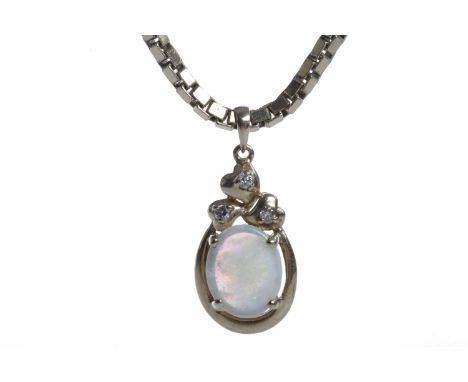 OPAL AND DIAMOND PENDANTthe circular pendant mounted with three diamond set hearts with stones totalling approximately 0.03 c