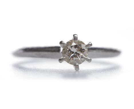 PLATINUM DIAMOND SOLITAIRE RINGthe six claw set round brilliant cut stone of approximately 0.40 carats, in a high setting, si