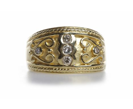 GENTLEMAN'S EIGHTEEN CARAT GOLD DIAMOND SET BANDset with round brilliant cut diamonds totalling approximately 0.17 carats, wi