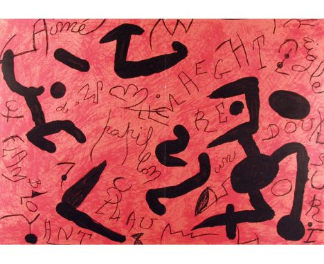 Artist: Joan Miro (Spanish, 1893 - 1983). Title: "Hommage a Aime et Marguerite Maeght". Medium: Original color lithograph. Da