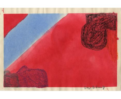 Artist: Serge Poliakoff [imputée] (Russian/French, 1906-1969). Title: "Composition rouge et bleue". Medium: Mixed media. Date